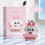 Maltese Dog Pet Box Building Blocks 291-piece white puppy with pink bunny ears and pet box K376 Peekaboo