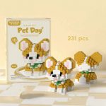 Pembroke Welsh Corgi Building Blocks 231-piece golden and white puppy model with green collar K208