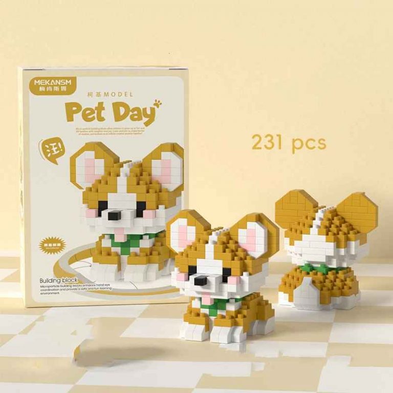 Pembroke Welsh Corgi Building Blocks 231-piece golden and white puppy model with green collar K208