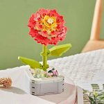 Surprise Flower Building Blocks Model B5 with Coral-Red Bloom and Decorative Base