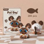 Siamese Cat Building Blocks 285-piece cream and brown cat model with blue eyes and red collar K219