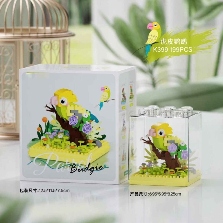 Budgie Parakeet Building Blocks 199-piece yellow and green bird with stackable dust cover K399 MEKANSM Select 84 more words to run Humanizer.