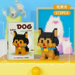 Doberman Pinscher Building Blocks 172-piece black and tan dog model with blue collar W1526-04