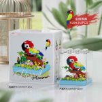 Scarlet Macaw Parrot Building Blocks 212-piece red bird with floral base and stackable dust cover K394 MEKANSM