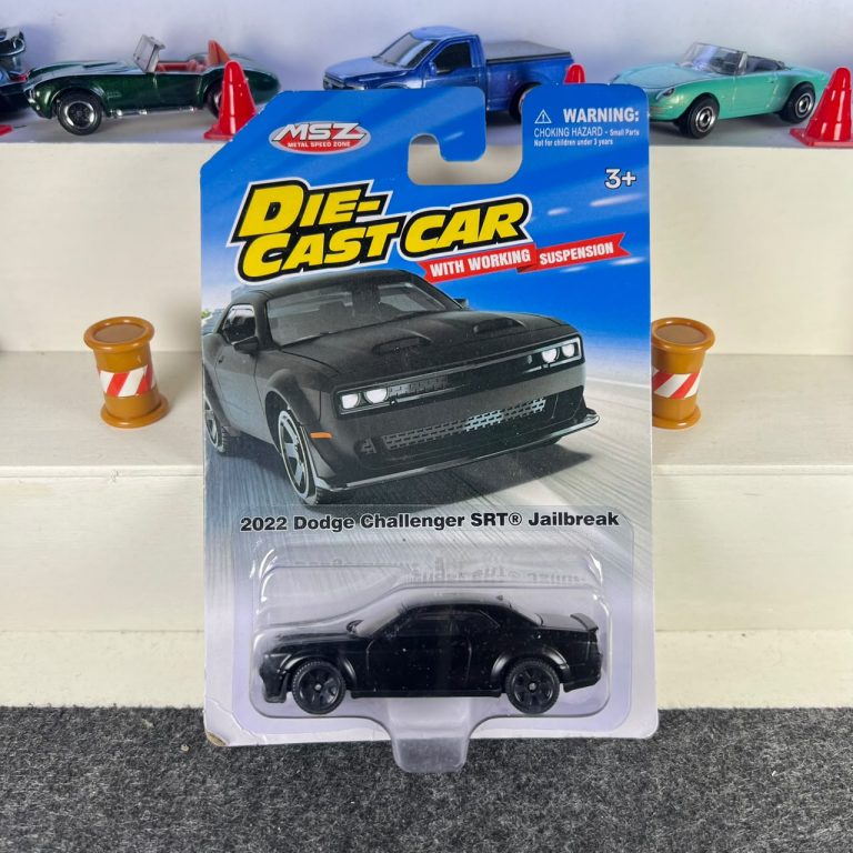Dodge 2022 Challenger SRT Jailbreak black diecast car with black wheels and working suspension – MSZ