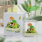 White-Bellied Caique Parrot Building Blocks 194-piece bird with floral base and stackable dust cover K395 MEKANSM