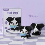 Border Collie Building Blocks 225-piece black and white puppy model with light-blue bow K212