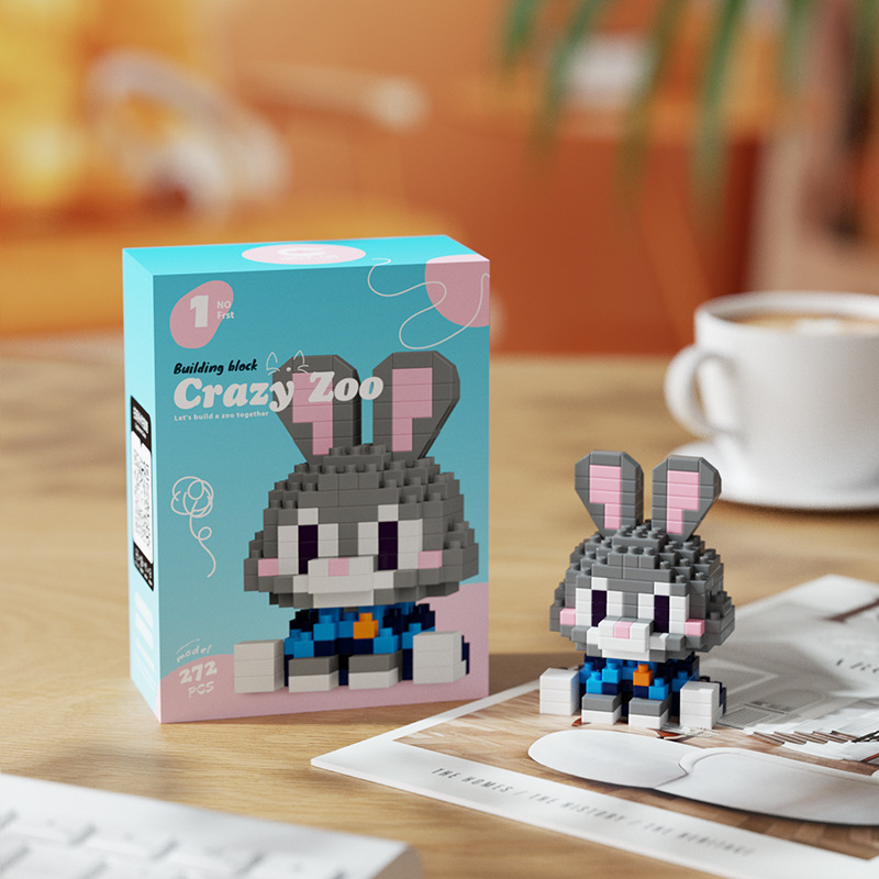 Judy Hopps Disney Zootopia Crazy Zoo 7352 Micro Building Blocks 272-piece grey rabbit figure with blue police outfit Judy Hopps Disney Zootopia Crazy Zoo 7352 Micro Building Blocks 272-piece grey rabbit figure with blue police outfit