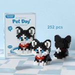 Siberian Husky Building Blocks 252-piece black and white puppy with blue eyes and curled tail K209