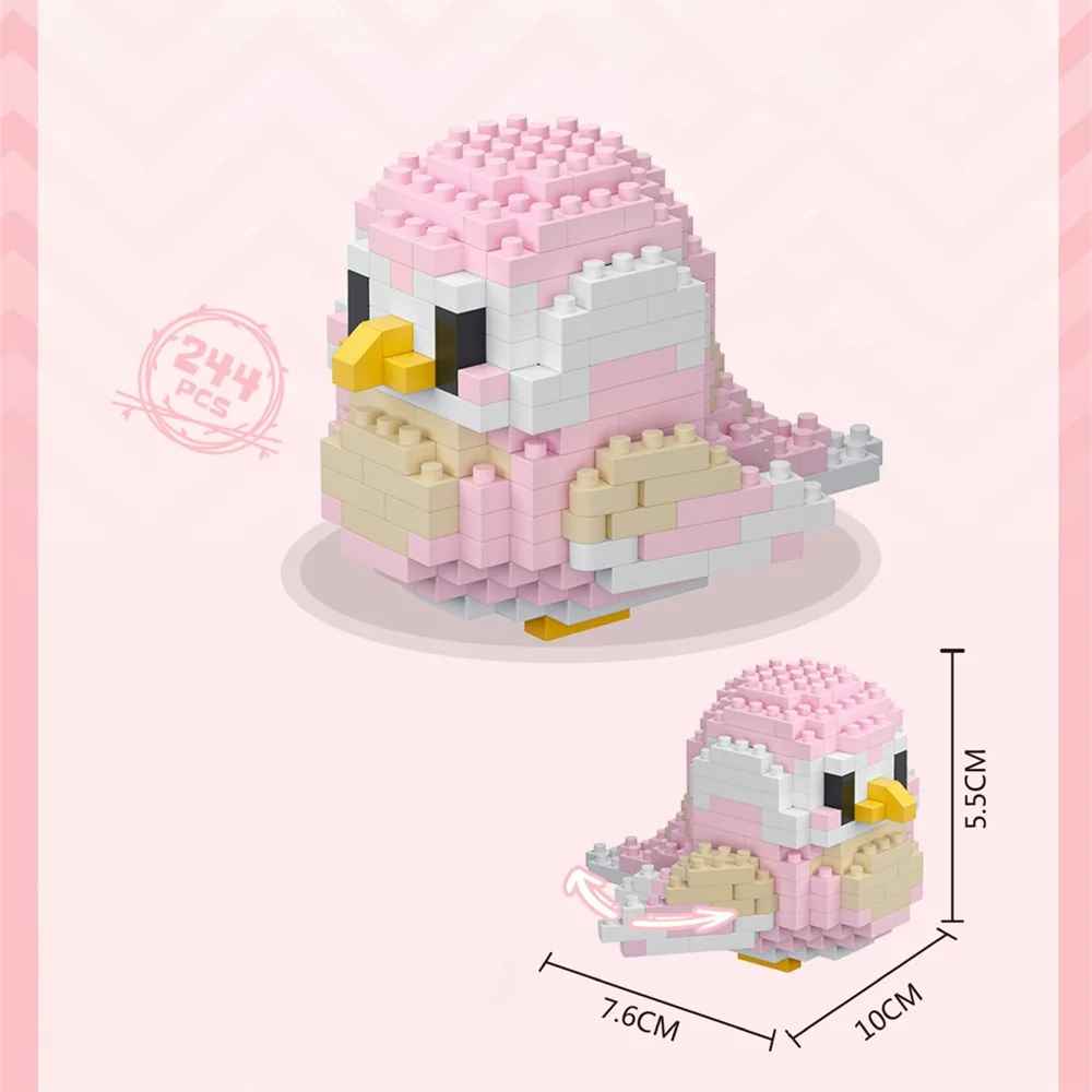 Blush Dove Bird Building Blocks 244-piece pastel-pink model with ivory wings and movable tail