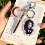 Kokushibo Demon Slayer acrylic character charm with sword, crescent decorative charm and metal clasp