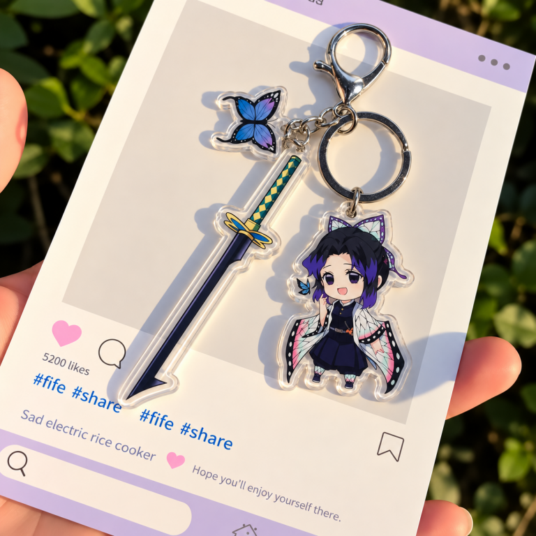 Shinobu Kocho Demon Slayer acrylic character charm with sword and butterfly accessories