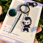 Genya Shinazugawa Demon Slayer acrylic character charm with sword, round decorative charm and metal clasp
