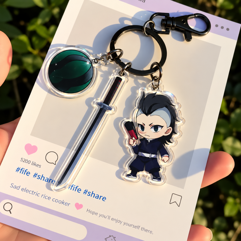 Genya Shinazugawa Demon Slayer acrylic character charm with sword, round decorative charm and metal clasp