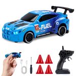 Blue BMW M4 1:64 Mini Alloy RC Drift Car by YEGAO with LED headlights, black rear spoiler and 2.4GHz remote controller