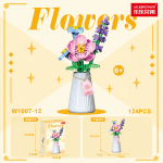 Hibiscus Flower Vase Building Blocks 124-piece pink purple and blue floral arrangement W1007-12