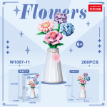 Rose Gerbera and Hydrangea Flower Vase Building Blocks 200-piece pastel floral arrangement W1007-11