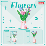 Blue and Pink Tulip Vase Building Blocks 118-piece arrangement with purple bellflowers W1007-08