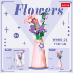 Pink Lily and Purple Crocus Vase Building Blocks 170-piece pastel flower arrangement W1007-09