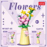 Pink Peony and Yellow Forsythia Vase Building Blocks 124-piece floral arrangement W1007-05