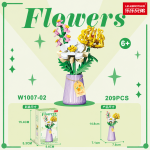Magnolia Flower Building Blocks with yellow spider chrysanthemum and pink blossoms W1007-02