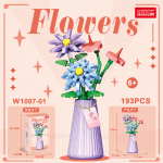 Chrysanthemum Building Blocks with purple aster and pink anthuriums W1007-01