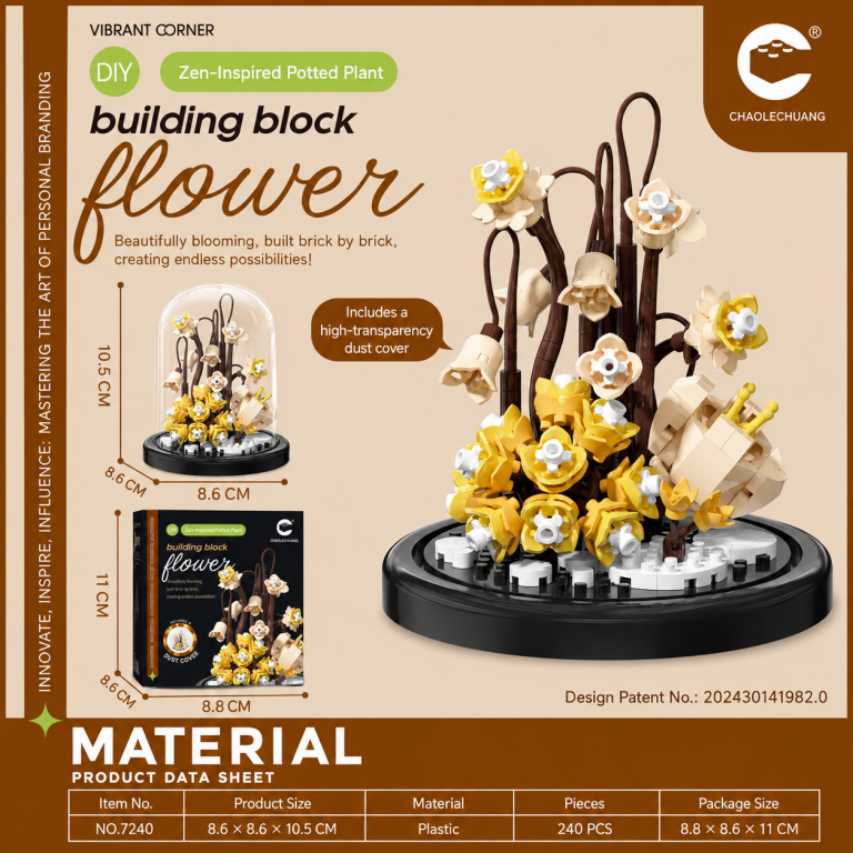Zen Blossom Building Blocks with Dust Cover 240-piece floral display by CHAOLECHUANG