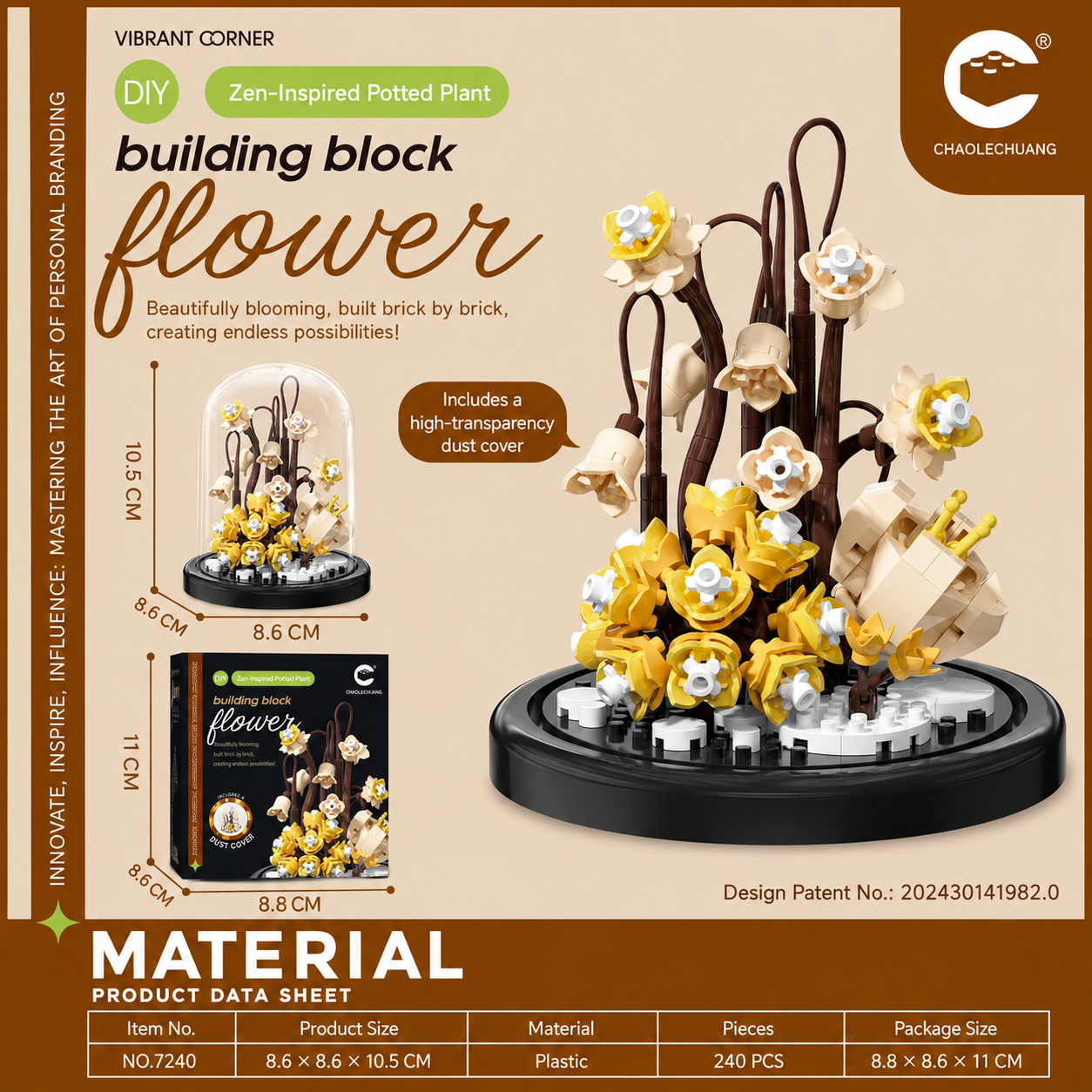 Zen Blossom Building Blocks with Dust Cover 240-piece floral display by CHAOLECHUANG Zen Blossom Building Blocks with Dust Cover 240-piece floral display by CHAOLECHUANG