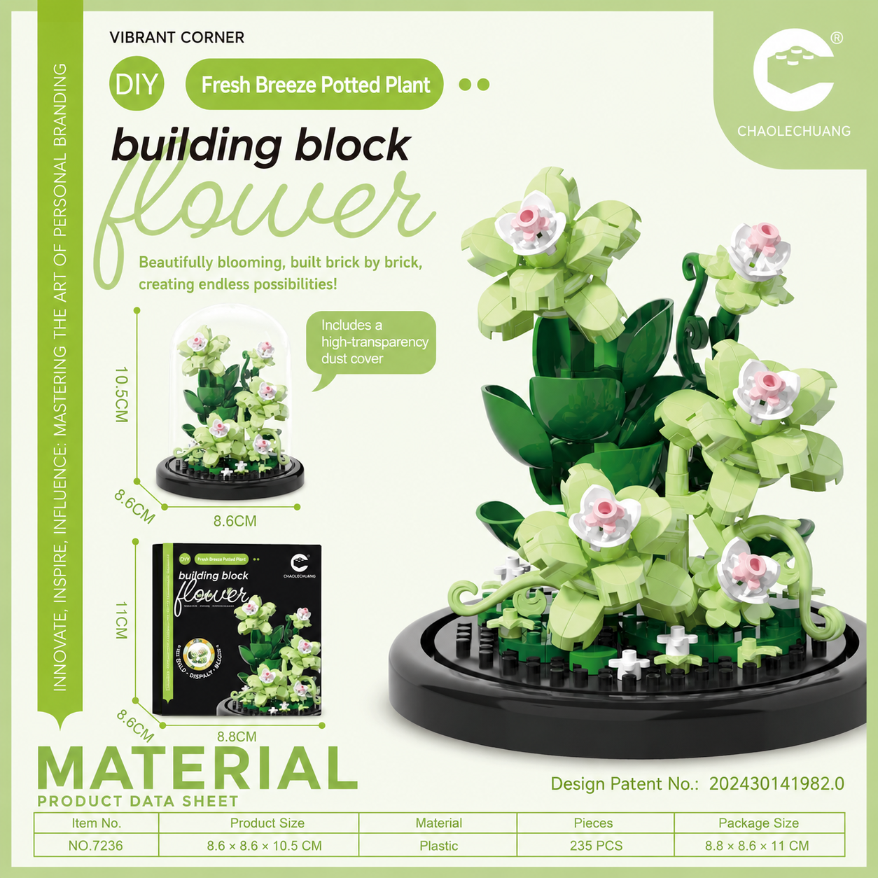 Green Daisy Building Blocks with Dust Cover 235-piece flower display by CHAOLECHUANG Green Daisy Building Blocks with Dust Cover 235-piece flower display by CHAOLECHUANG