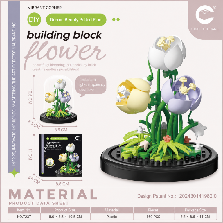 Tulip Building Blocks with Dust Cover 160-piece pastel flower display by CHAOLECHUANG