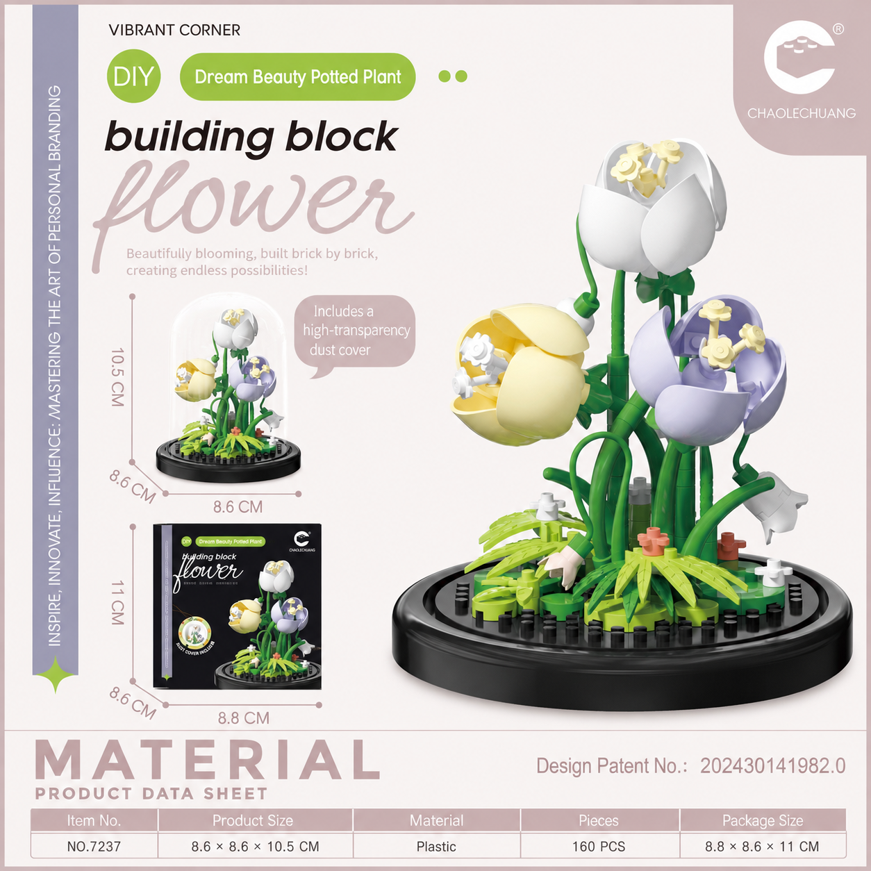 Tulip Building Blocks with Dust Cover 160-piece pastel flower display by CHAOLECHUANG Tulip Building Blocks with Dust Cover 160-piece pastel flower display by CHAOLECHUANG
