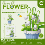 Lily of the Valley Potted Plant Building Blocks with white bell flowers and pastel-blue pot model 7221