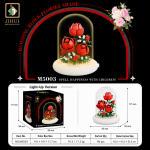 Red Rose Flower Shade Building Blocks M5003 with transparent dust cover and LED light-up white base