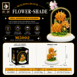 Thorn Chrysanthemum Building Blocks M5002 with orange flowers, transparent dust cover and light-up white base