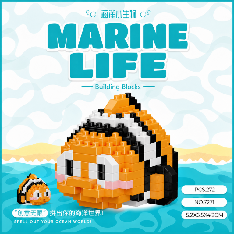 Clownfish Marine Life 7271 Micro Building Blocks 272-piece orange fish model with black and white stripes