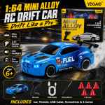 Blue BMW M4 1:64 Mini Alloy RC Drift Car by YEGAO with LED headlights, black rear spoiler and 2.4GHz remote controller