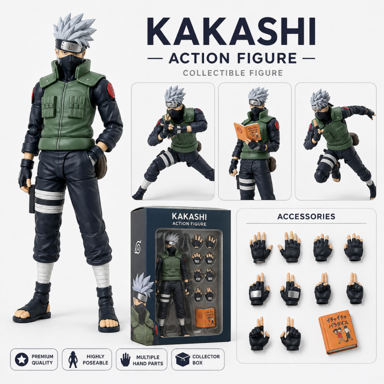 Kakashi Hatake Naruto SHF Style 16CM articulated action figure with green vest, interchangeable hands and accessories