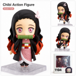 Nezuko Kamado 1194 Nendoroid style figure with pink kimono, green bamboo muzzle and display stand