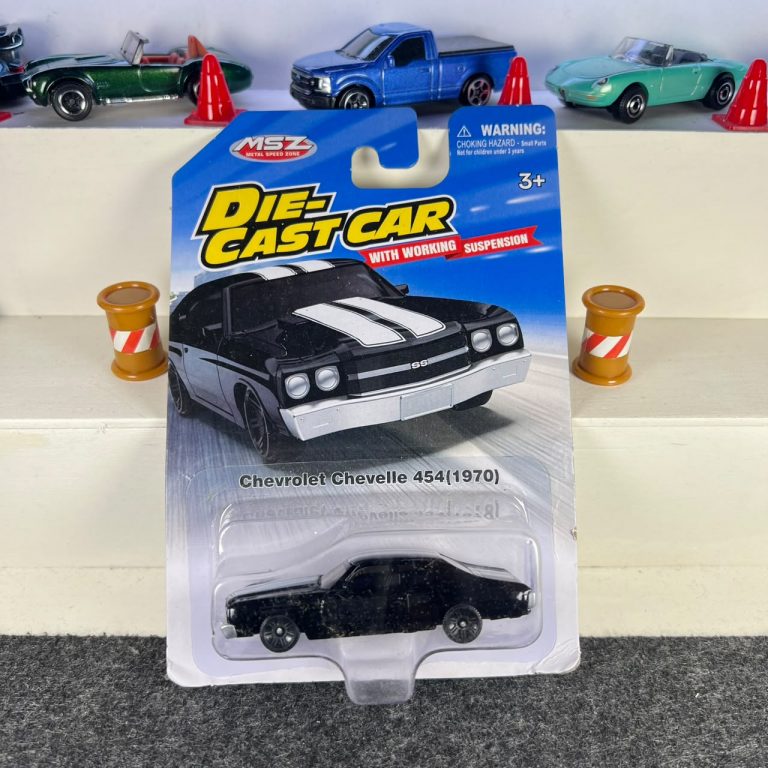 Chevrolet Chevelle 454 1970 black diecast car with dark wheels and working suspension – MSZ