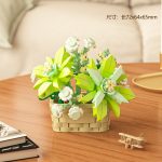 Mint Green Clematis Flower Basket Building Blocks M3087 with white daisies and cream woven basket