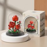 Red Rose Building Blocks M3118 with transparent dust cover and round black display base