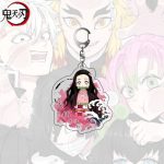 Nezuko Kamado Demon Slayer acrylic character charm with pink kimono, bamboo muzzle and metal clasp