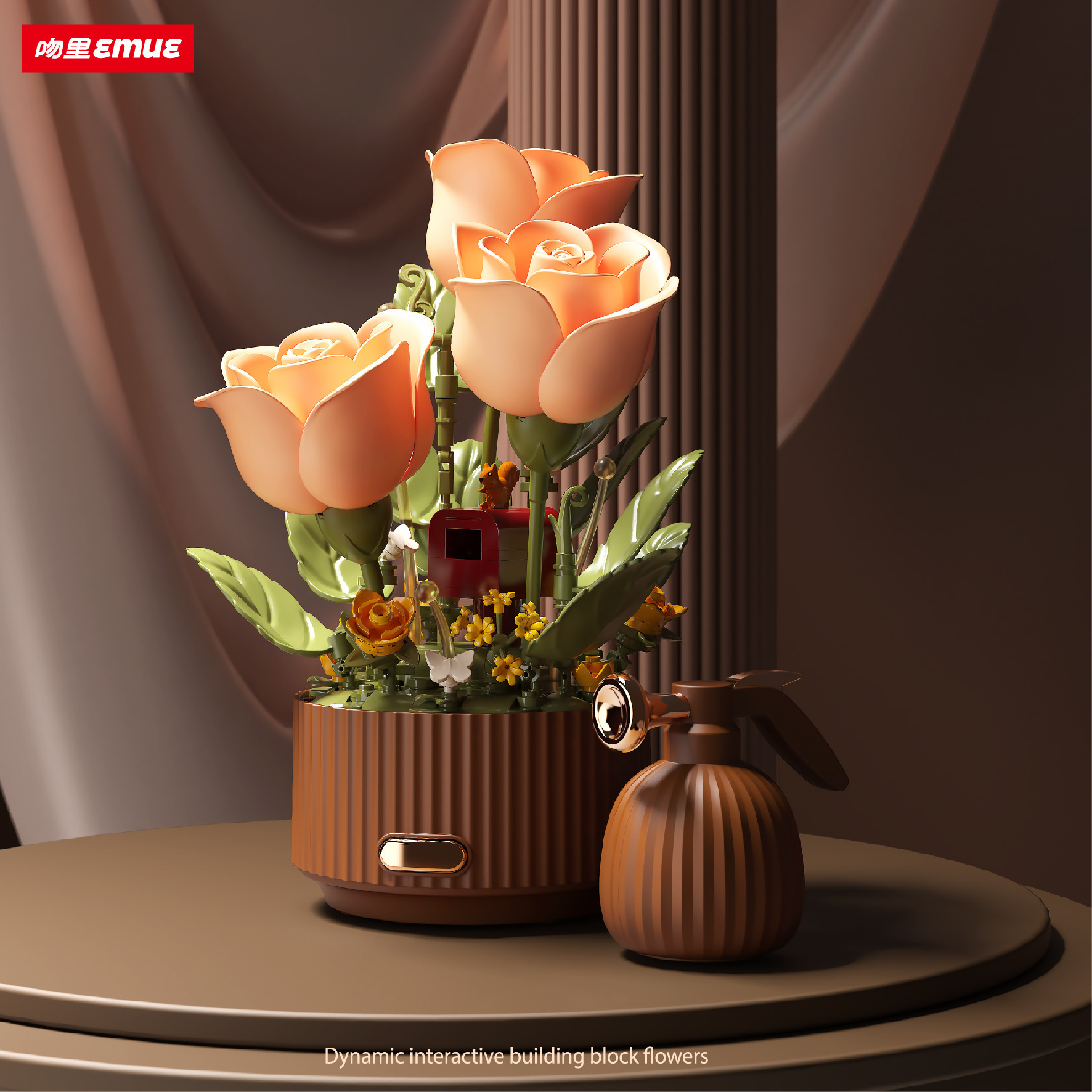 Blooming Rose Building Blocks 255-Piece Flower Set by EMUE