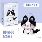 Tuxedo Cat Building Blocks 172-piece black and white mini pet model with pink details and raised tail M-30