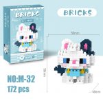 Turkish Van Cat Building Blocks 172-piece white and navy mini model with blue eyes and raised tail M-32