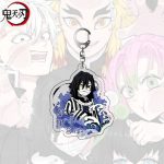 Obanai Iguro Demon Slayer acrylic character charm with striped haori, snake artwork and metal clasp