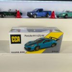 Porsche 911 GT2 RS blue 1:64 diecast car with gold wheels, large rear wing and alloy base – CCA