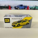 Porsche 911 GT2 RS yellow 1:64 diecast car with gold wheels, large rear wing and alloy base – CCA