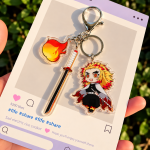 Kyojuro Rengoku Demon Slayer acrylic character charm with sword, flame charm and metal clasp