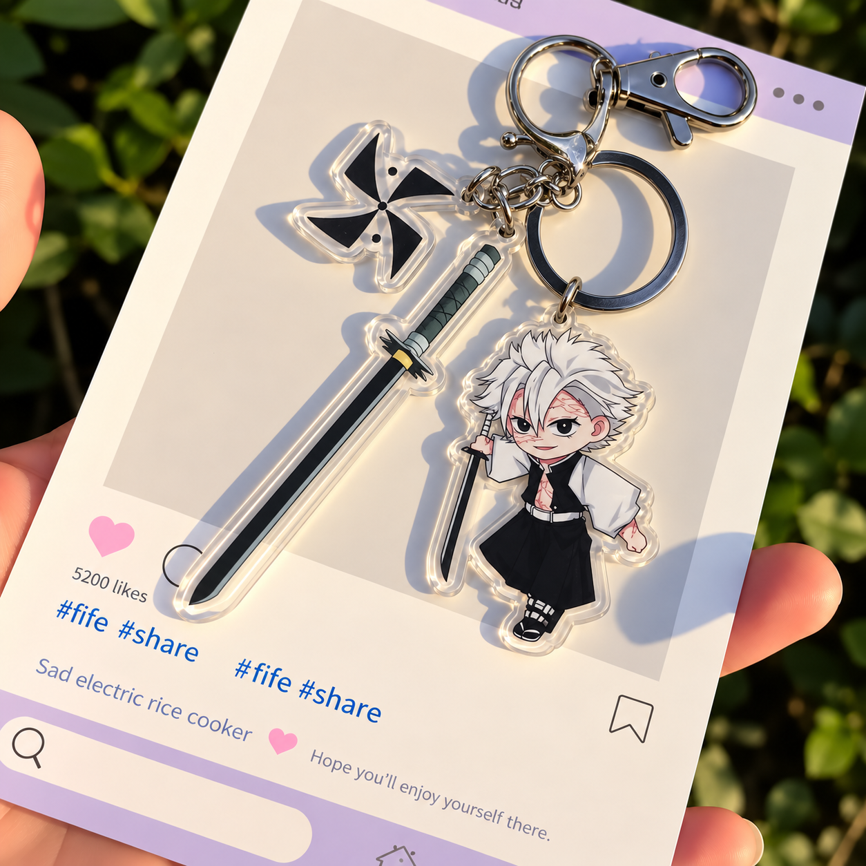 Sanemi Shinazugawa Demon Slayer acrylic character charm with sword and decorative wind-style charm Sanemi Shinazugawa Demon Slayer acrylic character charm with sword and decorative wind-style charm